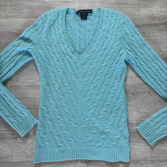 Ralph Lauren Black Label Sweaters - RALPH LAUREN (Black Label) sweater 100% CASHMERE cable knit size M Blue Pullover